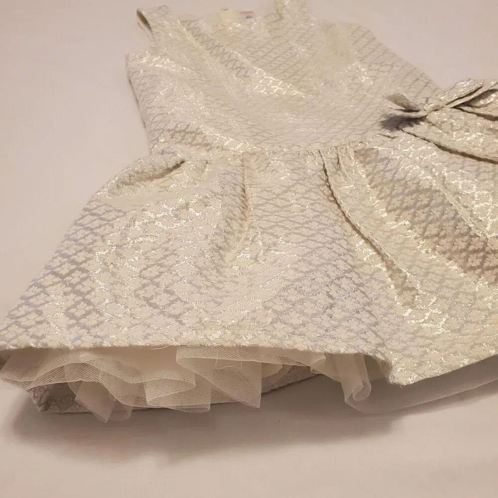 Gymboree Girls Sz 7 Silver Crinkle Formal Dress Fancy Tulle Event